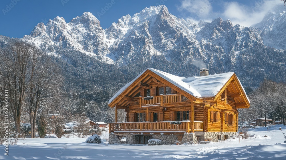 Wooden Cabin In The Snowy Mountains Wooden Cabin In The Snowy Mountains