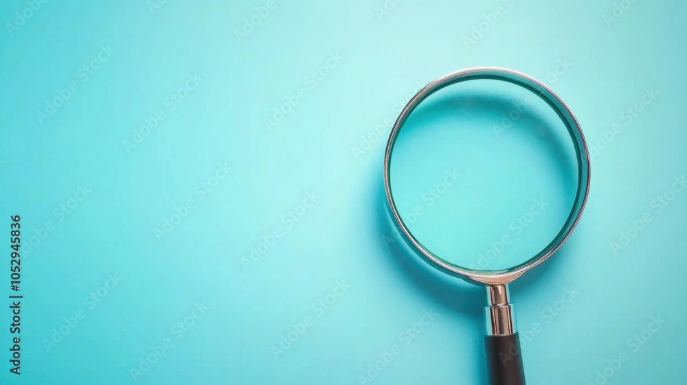 A magnifying glass is on a blue background A magnifying glass is on a blue background