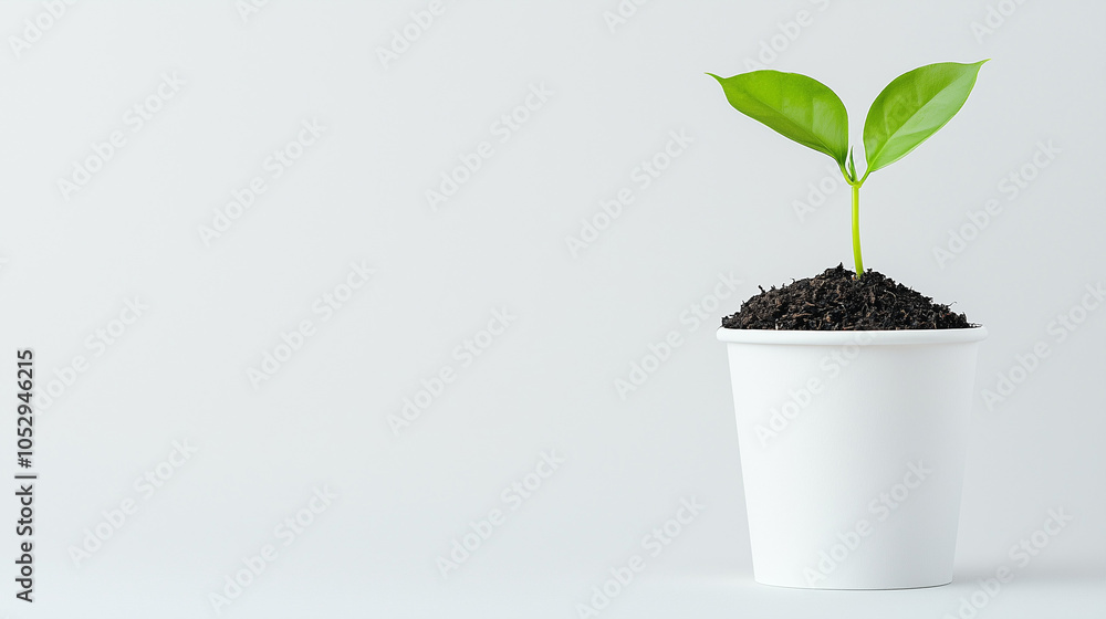 Sprout of Hope: A tiny plant emerges from dark soil in a simple white pot, symbolizing growth, new beginnings, and potential. Sprout of Hope: A tiny plant emerges from dark soil in a simple white pot, symbolizing growth, new beginnings, and potential.