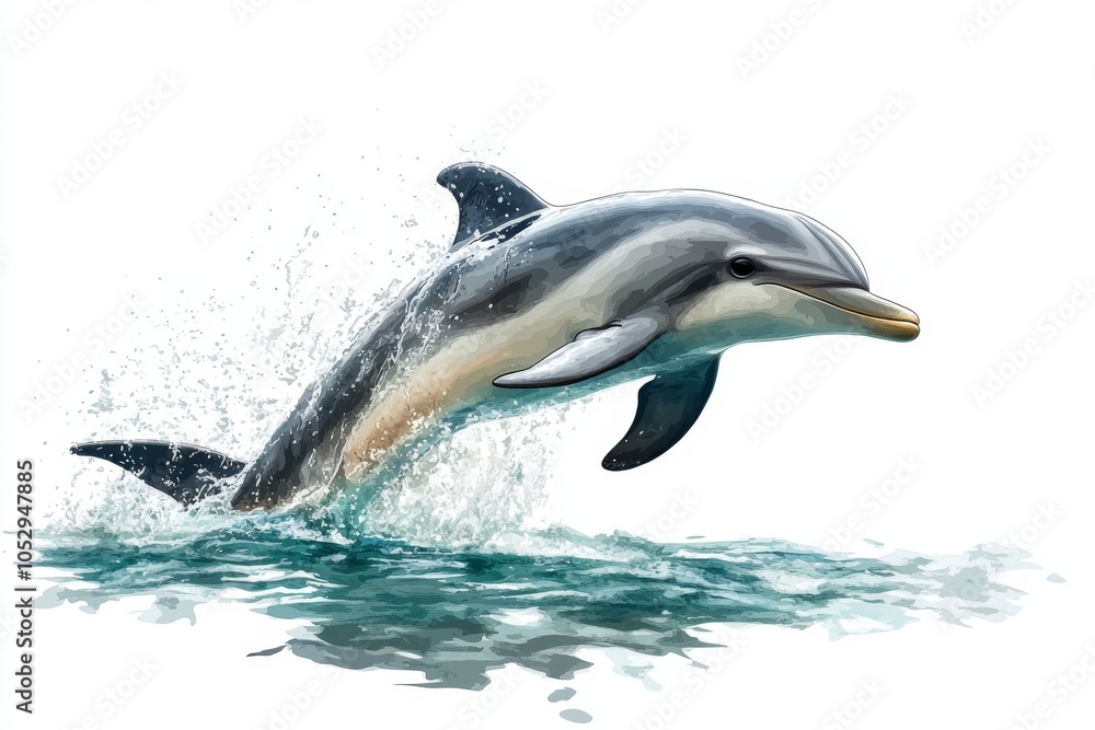 Fototapeta premium Dolphin Jumping Out of Water Ocean Animal Wildlife Aquatic Mammal Marine Life Sea Spl