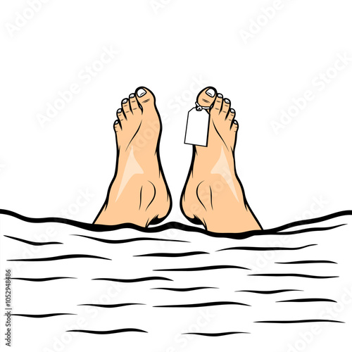 a corpse covered by a blanket with the backs of its legs visible vector illustration