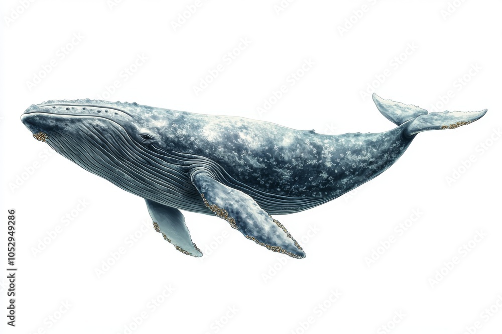 Fototapeta premium Humpback Whale Illustration Blue Whale Ocean Animal Marine Life Underwater Watercolor