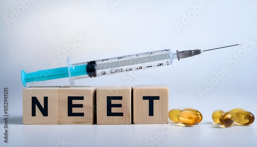 Medical Entrance Test NEET (UG) Concept – Tablet and Syringes
