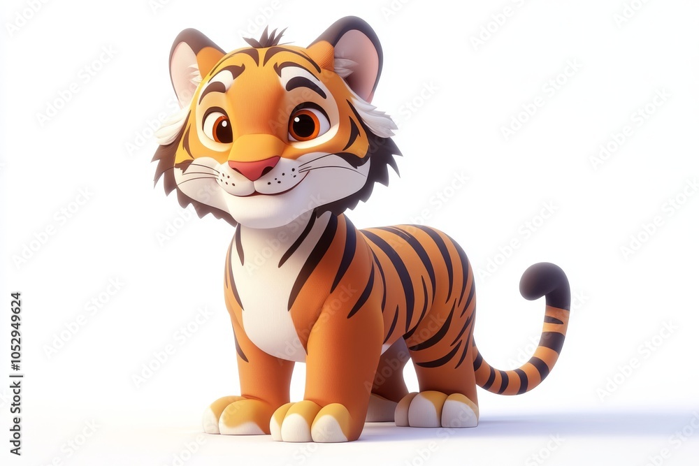 Cute Cartoon Tiger Cub 3D Rendering Isolated on White Background Cute Cartoon Tiger Cub 3D Rendering Isolated on White Background