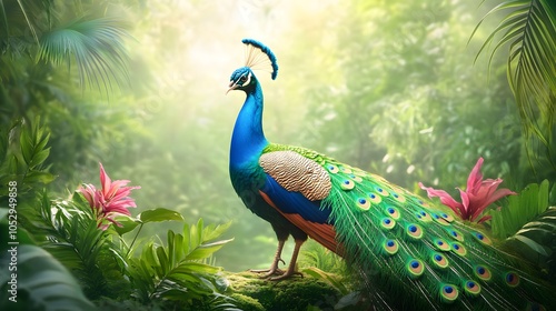 Wallpaper Mural Majestic peacock amidst lush tropical paradise Torontodigital.ca