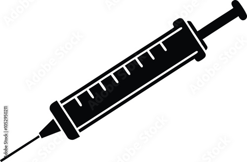 medical syringe icon vector silhouette, Vaccine or injection icon, Syringe injection