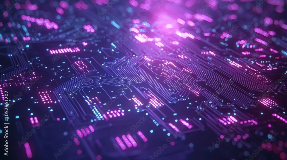 Obraz premium Exploring the intricacies of modern circuitry a visual journey through neon-infused technology and digital aesthetics