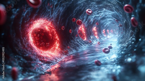 3D Illustration of Endothelial Damage in Blood Vessel and fluid dynamics, ideal for educational and clinical uses