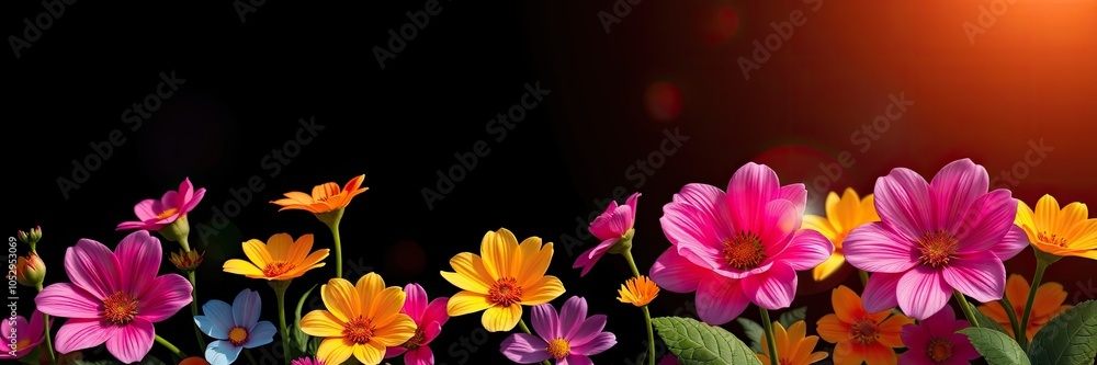 Fototapeta premium Colorful flowers, background with flowers, Colorful Garden Blooms under Warm Sunlight
