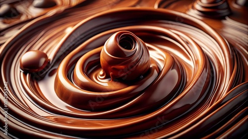 A swirling vortex of rich, dark chocolate, with a single, perfectly formed truffle nestled in its center.