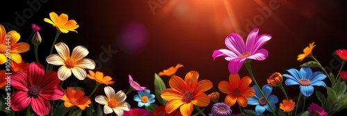 Colorful flowers, background with flowers, Colorful Garden Blooms under Warm Sunlight
