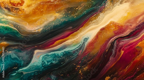 2410 94.A close-up of an alcohol ink background, showcasing the intricate swirls and flowing textures of the vibrant colors. The fluid motion of the ink creates unique marbled patterns, with photo