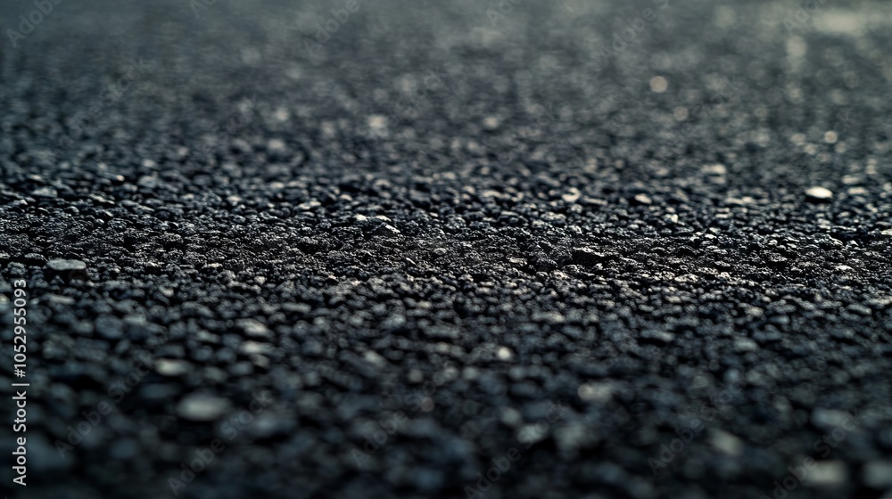 2410 26.A detailed close-up of new asphalt texture, filling the frame with a uniform, dark gray surface. The rough texture of the asphalt is visible, with small aggregates creating a natural pattern 2410 26.A detailed close-up of new asphalt texture, filling the frame with a uniform, dark gray surface. The rough texture of the asphalt is visible, with small aggregates creating a natural pattern