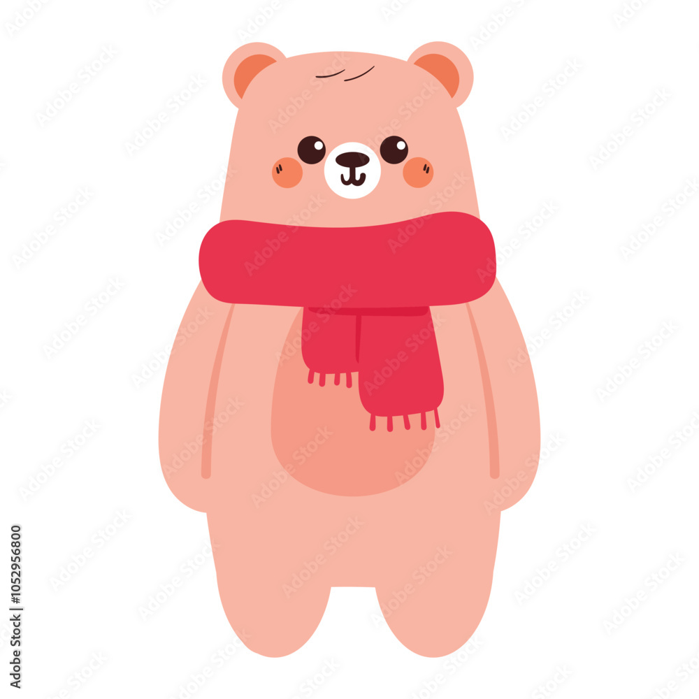 cute drawing cartoon bear wearing scarf. cute animal drawing, doodle, sticker for winter cute drawing cartoon bear wearing scarf. cute animal drawing, doodle, sticker for winter