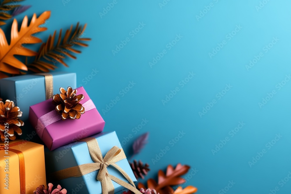 A minimalist design of gift boxes stacked in a neat arrangement, with clean lines and soft pastel colors
