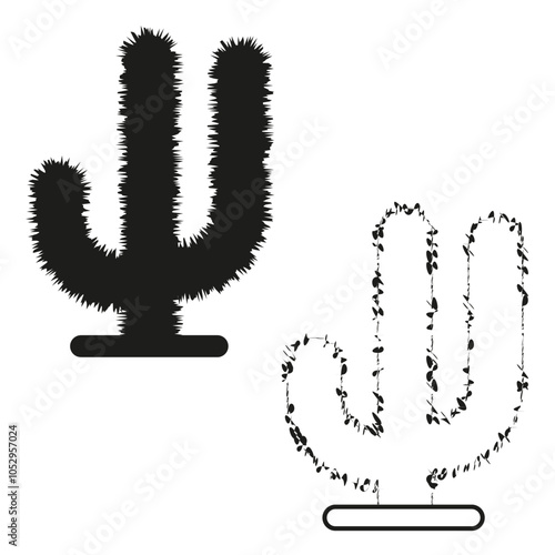 Silhouette cactus icon. Outline cactus with leaves. Desert plant concept. Vector illustration.