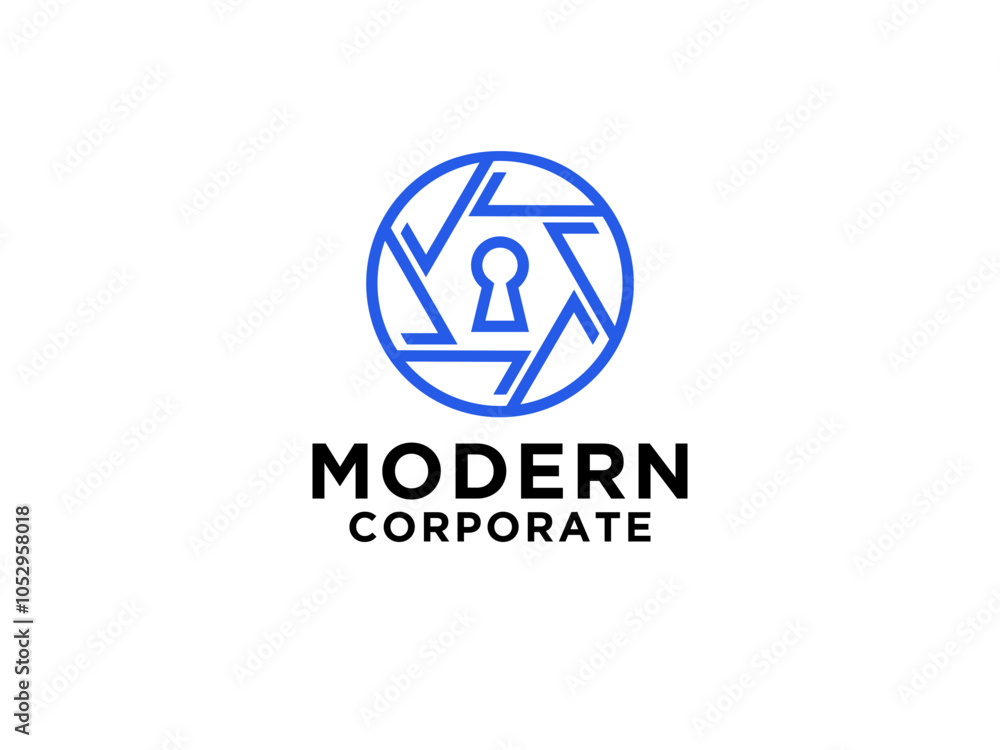 Fototapeta premium Security Logo. Shield Camera with Padlock Icon Inside.