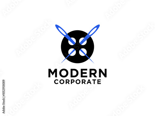 Tailor Logo. Needle with Circle Line Thread and Buttonhole Combination isolated on White Background. Usable for Garment and Handmade Logos.