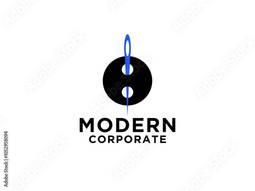 Tailor Logo. Needle with Circle Line Thread and Buttonhole Combination isolated on White Background. Usable for Garment and Handmade Logos.