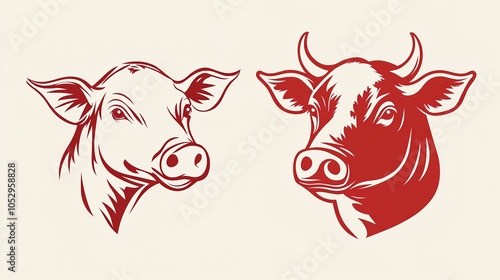 Wallpaper Mural Stylish Unavaca Logo Featuring a Pig: A Vector Design with Detailed Outlines in Red and White. This logo effectively represents the brand's identity, showcasing a pig within a beef shell,  Torontodigital.ca