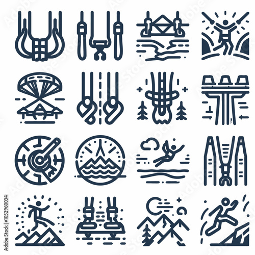 Bungee Jumping elements thin outline icon set