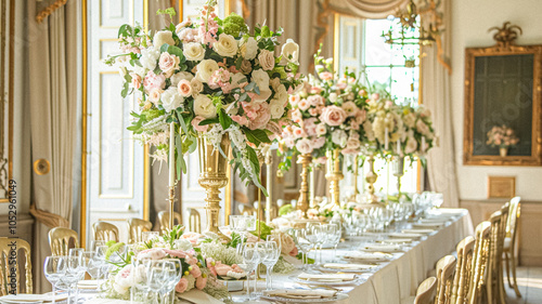Grand wedding decoration in the country manor, floral decor and event celebration, flowers, wedding aisle and tablescape in the garden, English countryside style idea