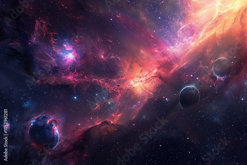 Breathtaking Space Spectacle of Vibrant Nebula and Distant Planets