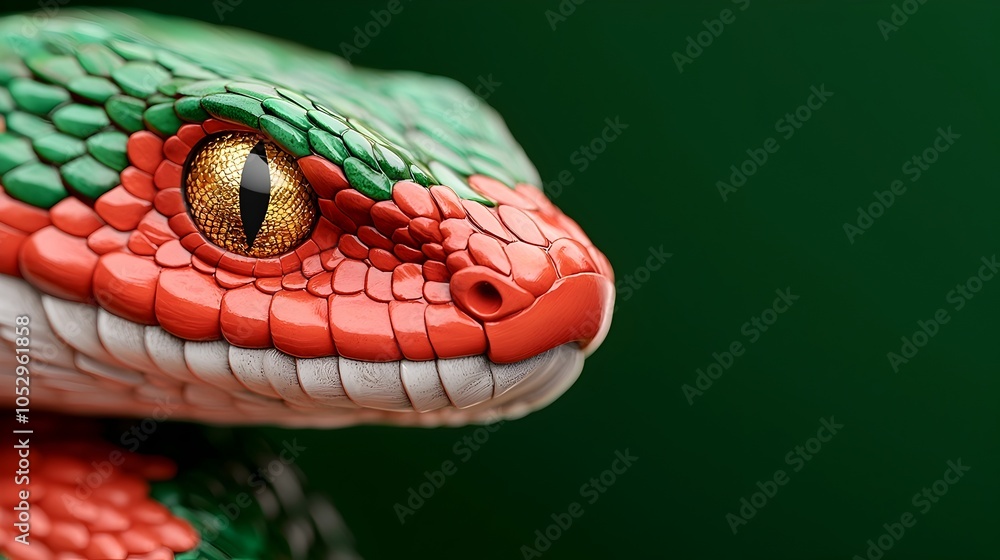 Fototapeta premium Stylized red snake with intricate golden scales and an ornate traditional Chinese New Year backdrop highlighting the Year of the Snake 2025 and the auspicious vibrant symbolism