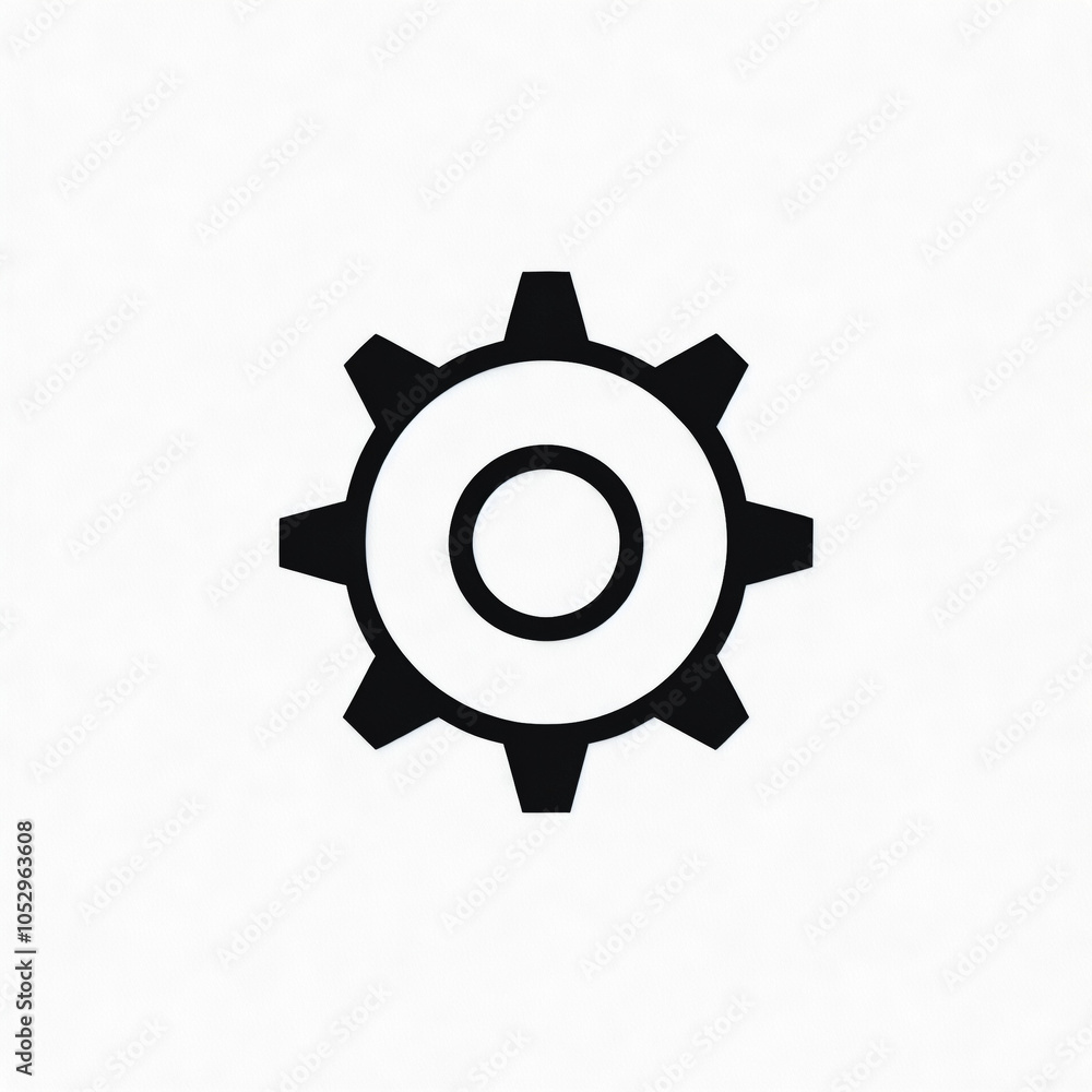 Black and white gear with a white circle in the middle Black and white gear with a white circle in the middle