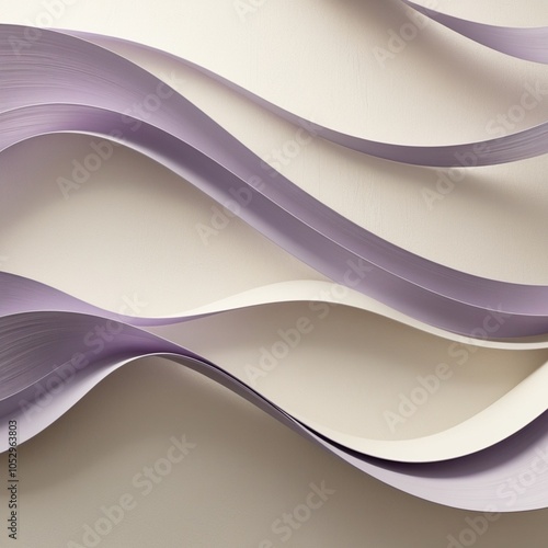 "A modern minimalist wallpaper featuring wavy lines in soft lavender on an off-white backdrop, creating a serene, abstract texture."