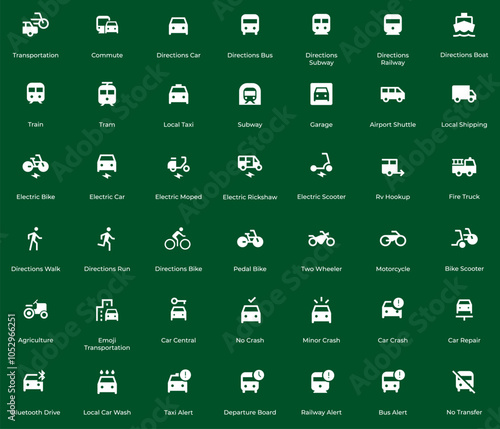 Transportation icon set. Navigation place on map. Solid icons collection. Minimal and modern symbol. Fit for map, digital navigation, directions, destination. Vector Eps 10.