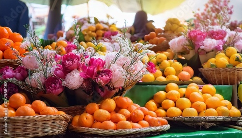 Flower Markets: vibrant flowers, fruits, and decorations, peach blossoms and kumquats