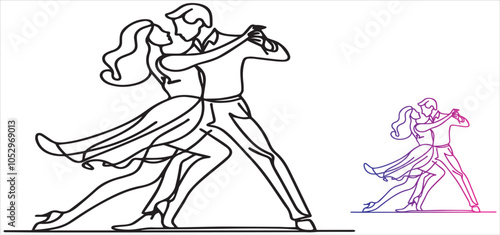 continuous single line drawing of couple dancing, line art vector