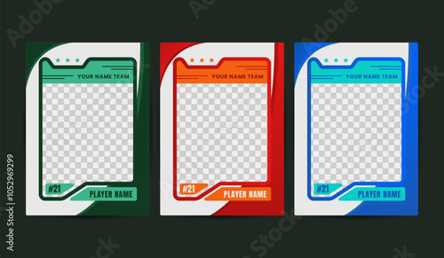 Set of trading frames for game sports card template, Vector illustration on a dark green background