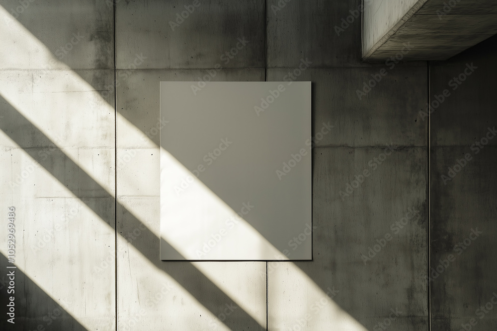 Fototapeta premium Empty white vertical rectangle poster mockup with natural shadow on grey concrete background