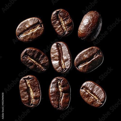 Floating Coffee Beans in Bright Studio Setting photo