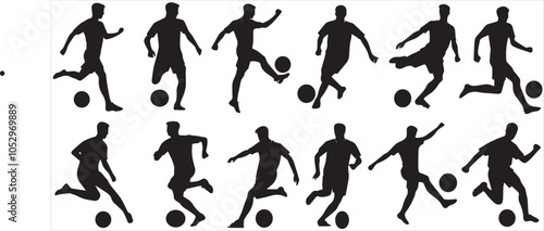 soccer player silhouette illustration. vector set of football players football, vector