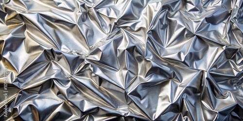 Metallic Fabric Texture A Close-Up View of Silver Fabric with Intricate Wrinkles and Folds, Creating a Unique and Textured Background