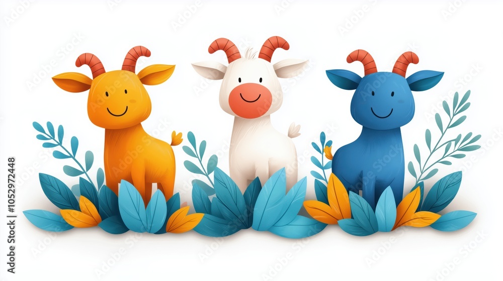 Naklejka premium Whimsical Goat Chase in Kid's Theater Performance - Detailed Cartoon