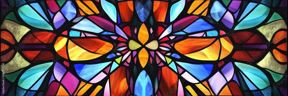 Vibrant Stained Glass Symmetry, a striking design featuring bold colors and intricate patterns reminiscent of classic stained glass artistry Vibrant Stained Glass Symmetry, a striking design featuring bold colors and intricate patterns reminiscent of classic stained glass artistry