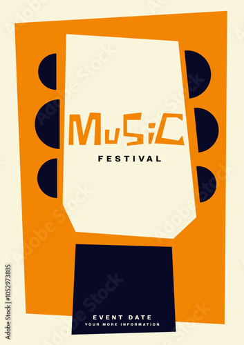 Classic jazz music festival poster template design background. Abstract geometric shape of guitar vintage retro style