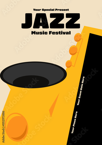 Jazz music festival poster template design background. Saxophone minimal flat design style