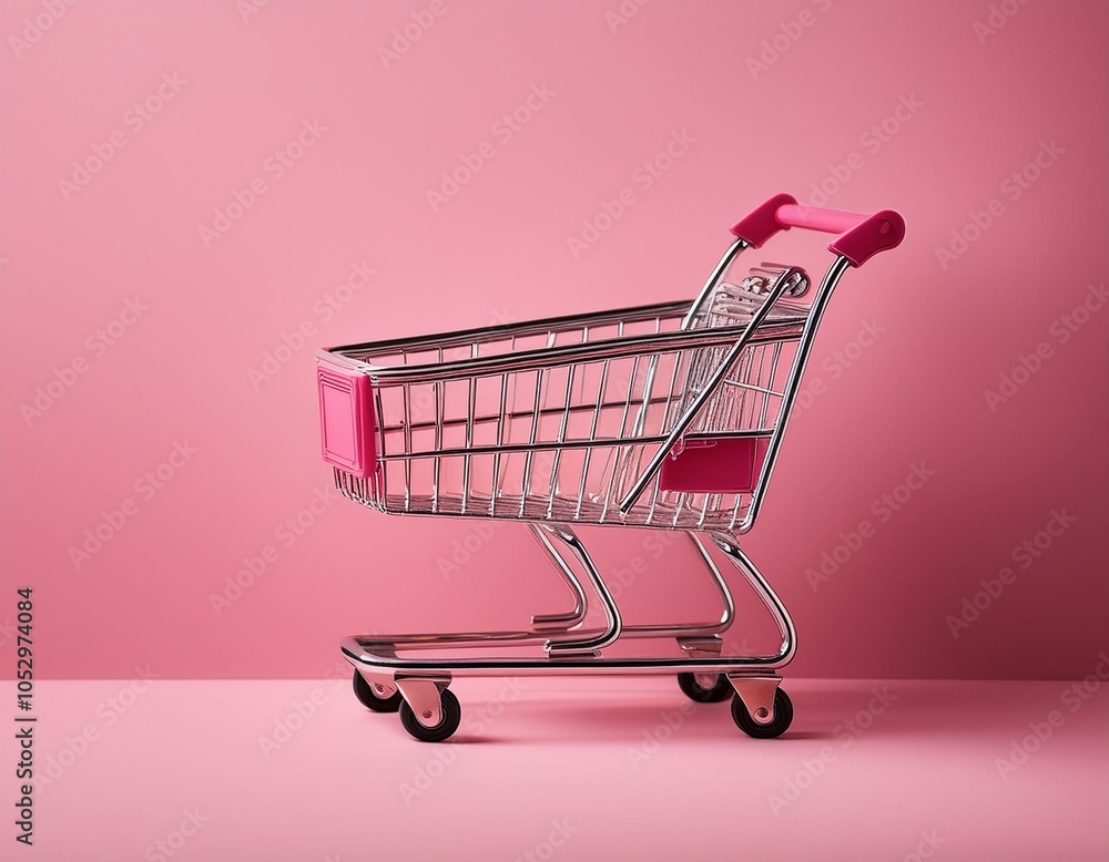 Shopping cart over pink background Shopping cart over pink background