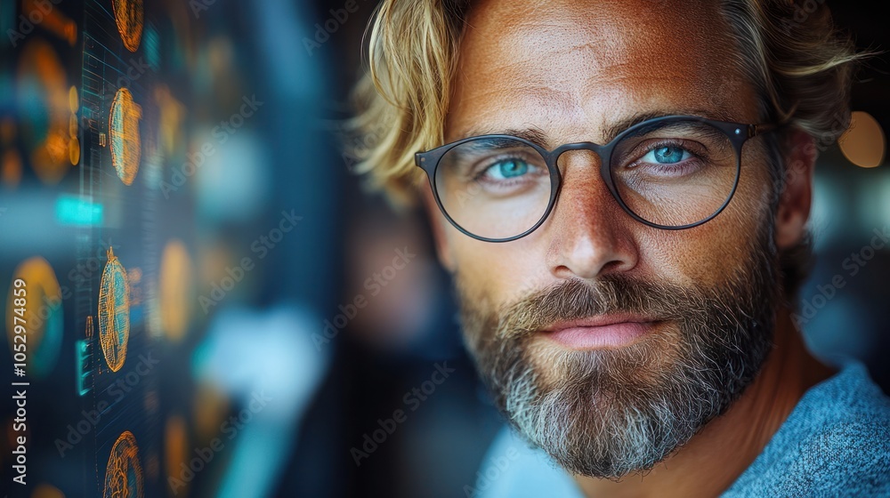 Close-up Portrait of a Man with Blonde Hair and Blue Eyes Wearing Glasses Close-up Portrait of a Man with Blonde Hair and Blue Eyes Wearing Glasses