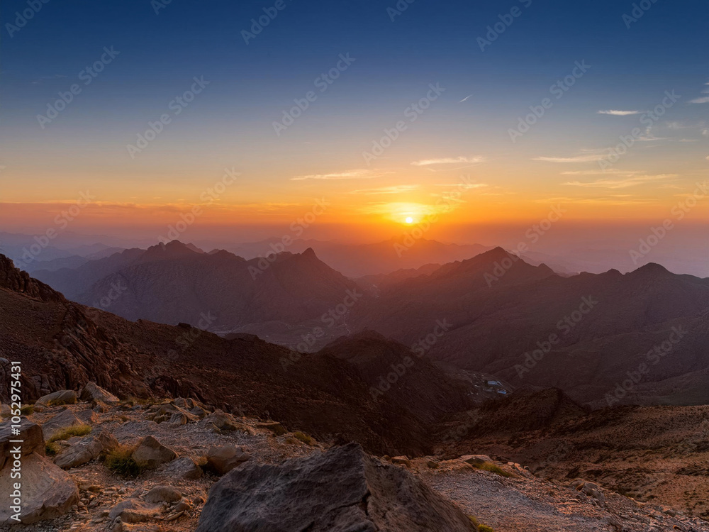 Obraz premium landscape with mountains and sunset