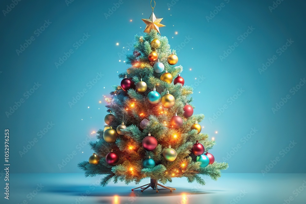 Fototapeta premium Christmas Tree 3D Illustration - Low Light Blue Background