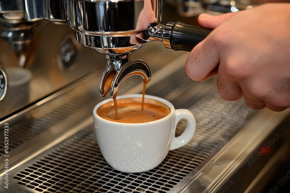 Fresh Espresso Pouring Into Cup Fresh Espresso Pouring Into Cup