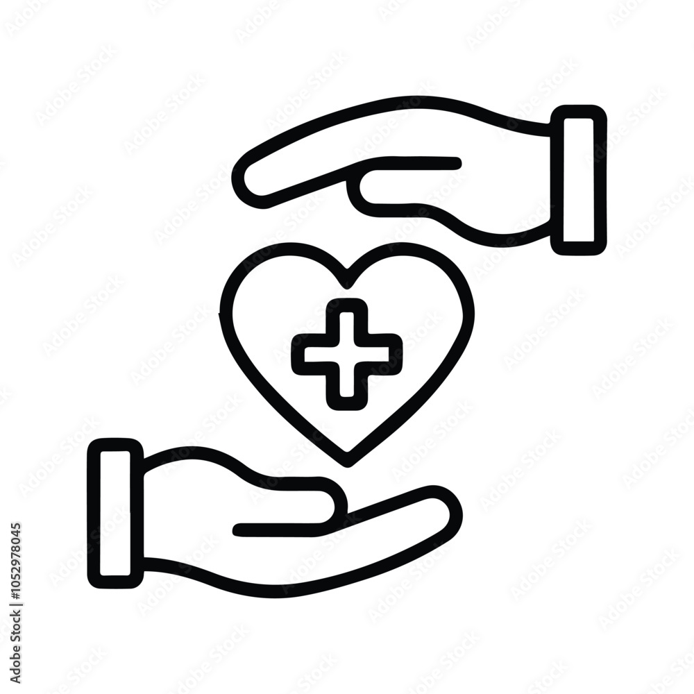 Hand holding heart. Symbol of Maintaining Health. Heart Health. Vector illustration. Customizable thin line illustration. Editable stroke. Hand holding heart. Symbol of Maintaining Health. Heart Health. Vector illustration. Customizable thin line illustration. Editable stroke.