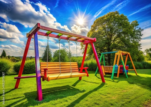 Wallpaper Mural Create lasting memories outdoors with a swing set that includes two swings and a comfortable bench, ideal for family play and relaxation in a friendly space. Torontodigital.ca