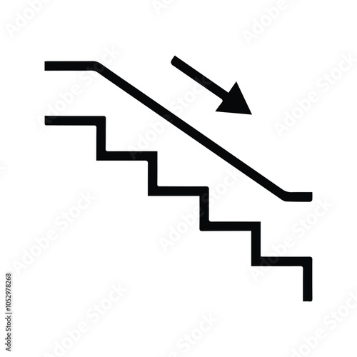 Downward Stairs Vector Icon. Customizable thin line illustration. Editable stroke.